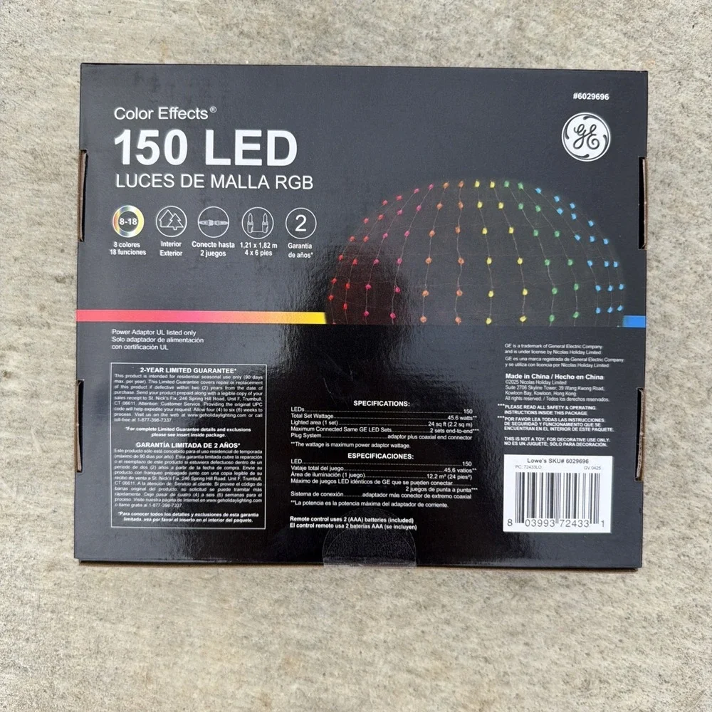 GE Color Effects 150 LED RGB Net Lights 8 Colors 18 Functions 6 Ft x 4 Ft